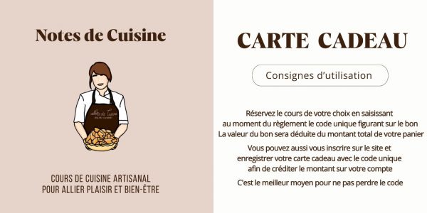 Carte cadeau pour un cours de cuisine de l'atelier Notes de Cuisine