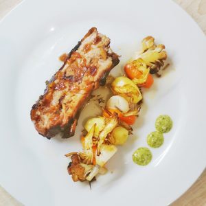 Cochon confit, petits légumes