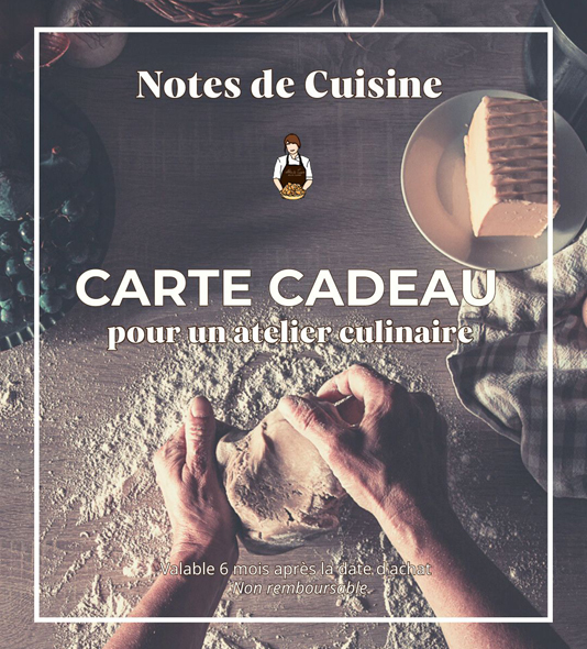 Carte cadeau pour un cours de cuisine - Notes de Cuisine