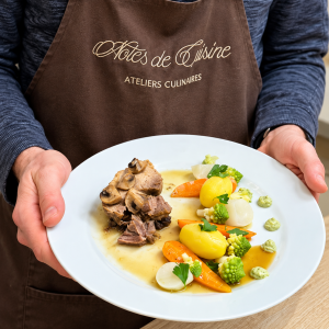 Echine confite et légumes vapeur condiment persil et miso - Cours de Cuisine